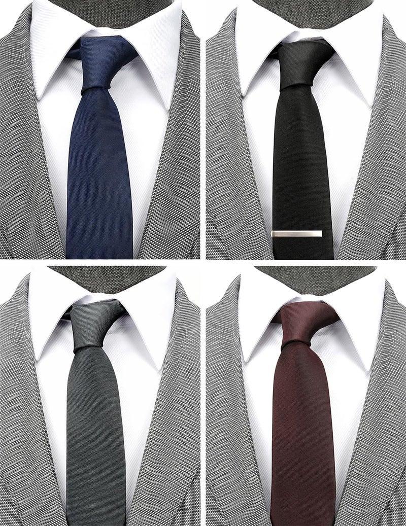 ZENXUS Skinny Solid Ties for Men, 2.5 inch Slim Neckties Matte Plain Assorted, Navy, Gray, Burgundy, Black, 4-Pack plus Silver Tie Bar - Image 2